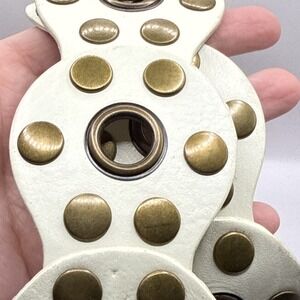 Vintage‎ Studded Leather Belt S/M Western Boho Festival Brass Grommets Cream Y2K